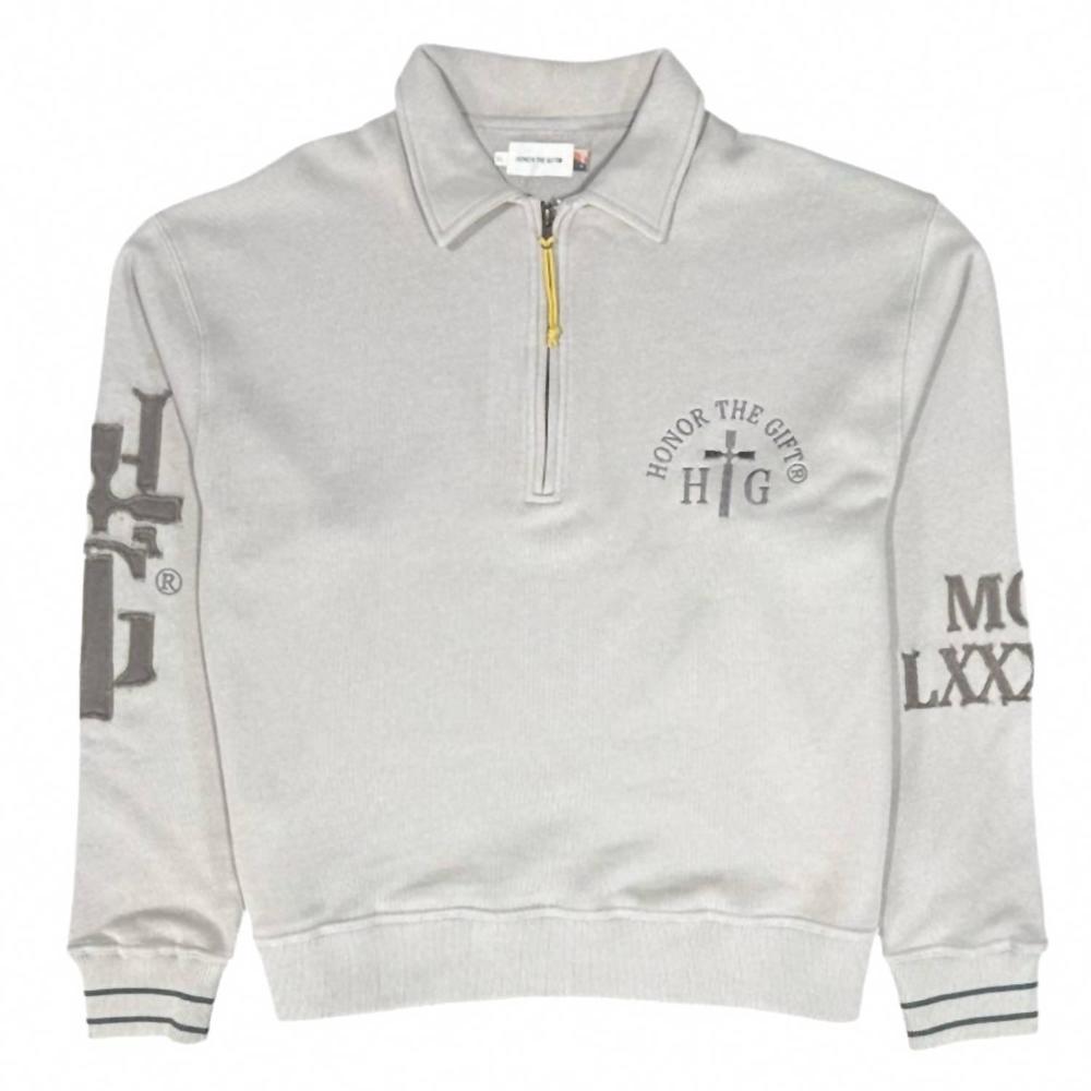 NEW HONOR THE GIFT men's prep school henley sweater in grey